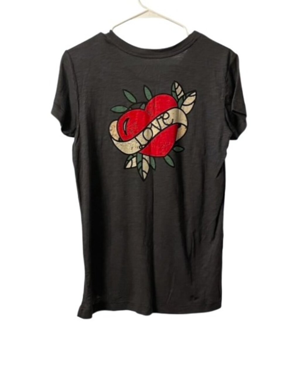 NWT PJ Salvage Love More Heart Graphic Short Sleeve Tee Pajama Top Small Grey